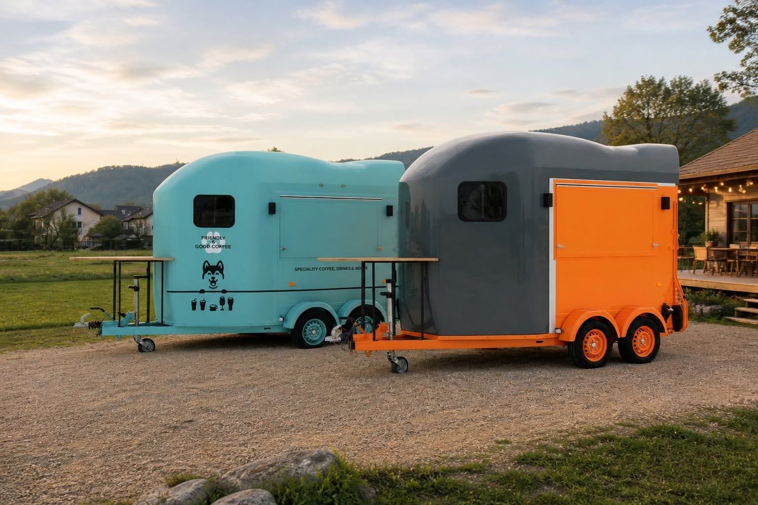 Două rulote Social Van HORSEBOX pentru bar mobil și cafenea