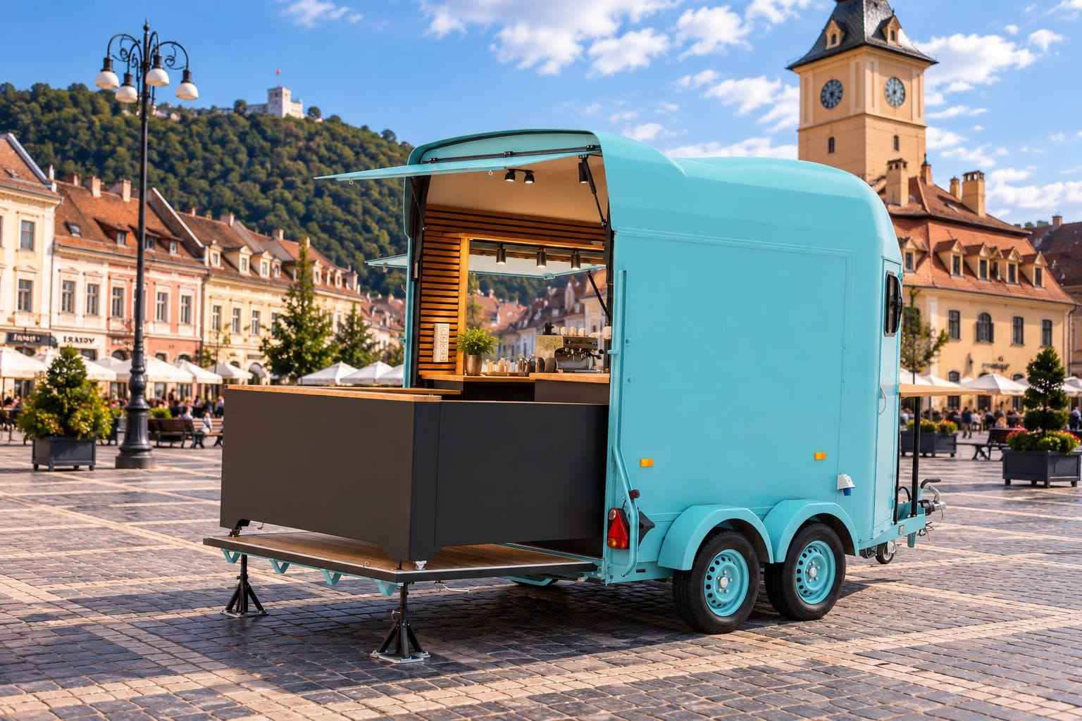 Rulotă Social Van HORSEBOX, cafenea mobilă în Piața Sfatului